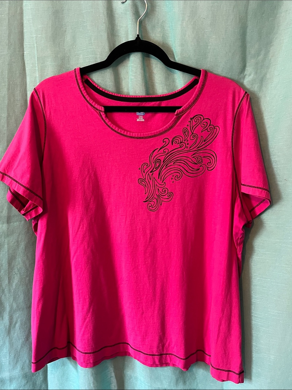 SJB Bright Pink Women's Short Sleeve Tee with Swirl Accent